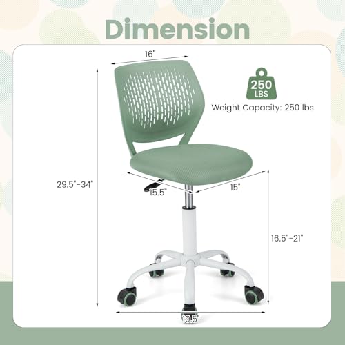 POWERSTONE Small Home Office Desk Chair, Swivel Rolling Study Computer Chair, Adjustable Height Task Chair with Armless Mid Back, Upholstered Mesh Seat, Light Green - color: Light Green