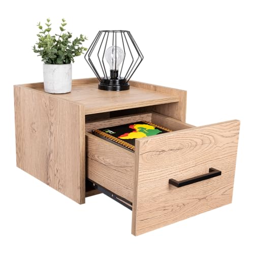 Tuhome Boa Floating Nightstand, Wall-Mounted Bedside Table with 1 Drawer, 13.8" W x 9.8" H Engineered Wood Small Night Stand for Bedroom, White - color: Macadamia