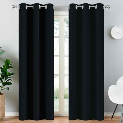 Yakamok Blackout Curtains 38x84 inch Black Thermal Drapes-Bedroom | 1 panel,room darkening,thermal insulated,noise reducing,privacy protection,grommet window treatment,living room study dining - color: Black, size: 38"W x 84"L (Pack of 1)