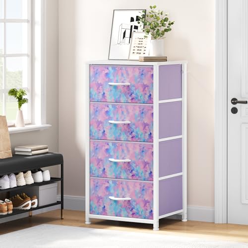 DWVO Dresser with 4 Drawers, Purple | Storage Tower Unit, Kids Dresser for Bedroom, Living Room, Closets, Sturdy Steel Frame, Wooden Top & Easy Pull Fabric Bins - color: Purple, style: 4-Drawer