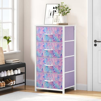 DWVO Dresser with 4 Drawers, Purple | Storage Tower Unit, Kids Dresser for Bedroom, Living Room, Closets, Sturdy Steel Frame, Wooden Top & Easy Pull Fabric Bins - color: Purple, style: 4-Drawer
