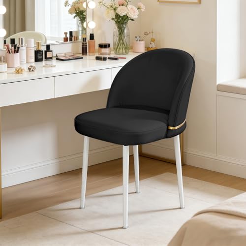JPBSTO Swivel Vanity Chair No Wheels, Armless Desk Chair with Metal Legs, Accent Dining Chair with Ergonomic Backrest for Bedroom, Office, Dining Room, Black - color: Black, size: Set of 1