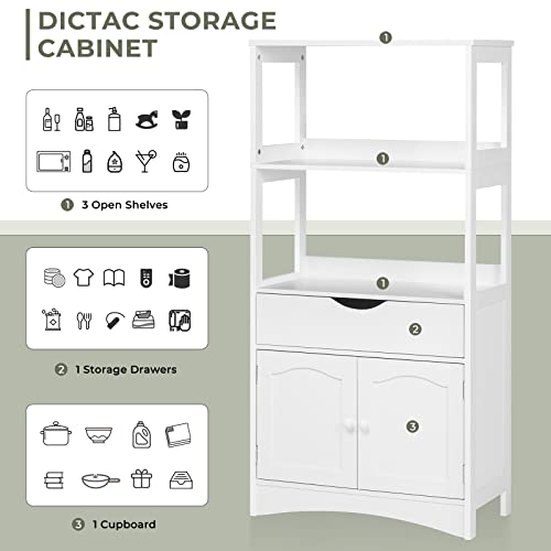 DICTAC Kitchen Pantry Storage Cabinets with Shelves,Drawer and Doors,Microwave Cart with Storage,Freestanding Floor Sideboard Cabinet with Microwave Space,Bookshelf,Display Unit for Home,White - size: 23.62x13x48.03inch