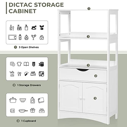 DICTAC Kitchen Pantry Storage Cabinets with Shelves,Drawer and Doors,Microwave Cart with Storage,Freestanding Floor Sideboard Cabinet with Microwave Space,Bookshelf,Display Unit for Home,White - size: 23.62x13x48.03inch