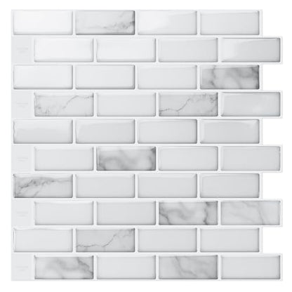 Art3d 10-Pack Peel and Stick Stone Backsplash Tile, 12" x 12", White Marble | Strong Adhesion, Lightweight, Cuttable, Waterproof, Fadeless, Crack Resistant, for Kitchen, Bedroom, Ideal for Recently Moved - color: White Marble
