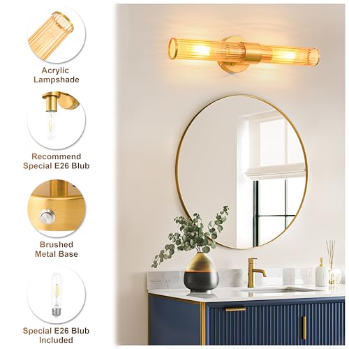 Morauroral Gold Battery Operated Wall Sconces Set of 2, Rechargeable Wall Lights with Remote Control, 20 Inch Modern Wireless Wall Lamp for Bedroom, Living Room with Amber Shade (Bulbs Included) - color: Gold（Amber Glass）