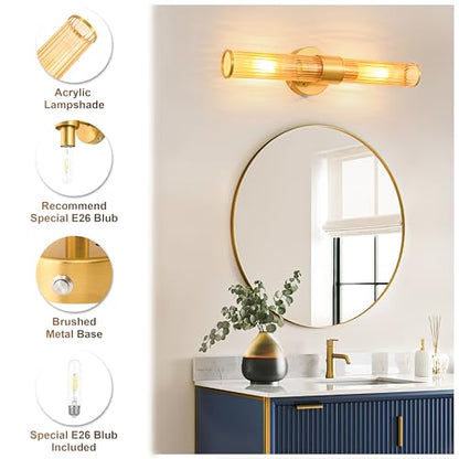 Morauroral Gold Battery Operated Wall Sconces Set of 2, Rechargeable Wall Lights with Remote Control, 20 Inch Modern Wireless Wall Lamp for Bedroom, Living Room with Amber Shade (Bulbs Included) - color: Gold（Amber Glass）