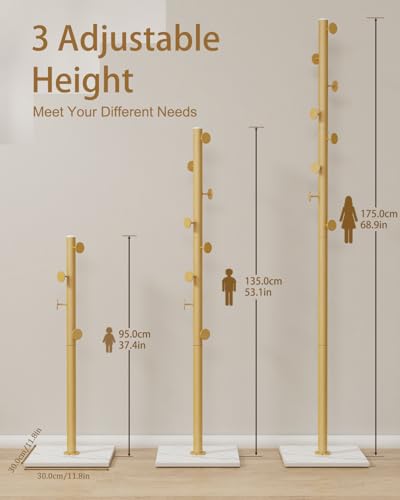 Clothes Rack Freestanding, Coat Stand with 8 Hooks, Gold | Small Garment Rack with Heavy Rock Slab Base, Modern Metal Clothing Rack for Hanging Clothes with 8 Hooks for Bedroom, Office - color: Gold