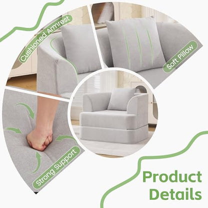 2-in-1 Folding Sofa Bed, Chenille Convertible Single Sleeper Chair Bed, Modern Boneless Foldable Couch, High-Density Foam Lounge Chair for Living Room, Bedroom, No Assembly Required, Light Grey - color: Light Grey