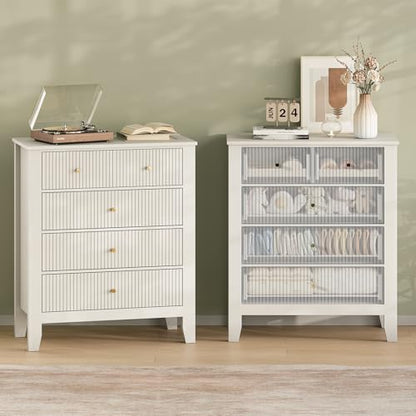 Upgraded Wide & Tall Fluted Nightstand for Bedroom, 32" * 37" Tall Modern Bedside Table with Charging Station, Curved Profile Design Drawers, End Table with Metal Handles for Living Room, Entryway - size: 5 drawers-1pc