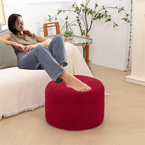 Poofieotto Round Pouf Ottoman, Couch Foot Rest,Burgundy, 20 x 20 x 14 in - color: Burgundy