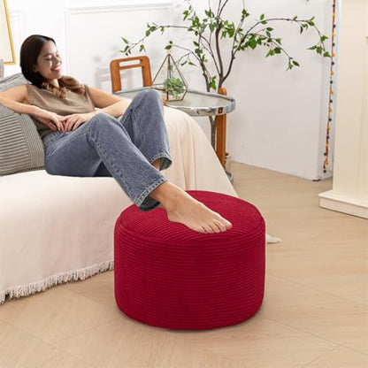 Poofieotto Round Pouf Ottoman, Couch Foot Rest,Burgundy, 20 x 20 x 14 in - color: Burgundy