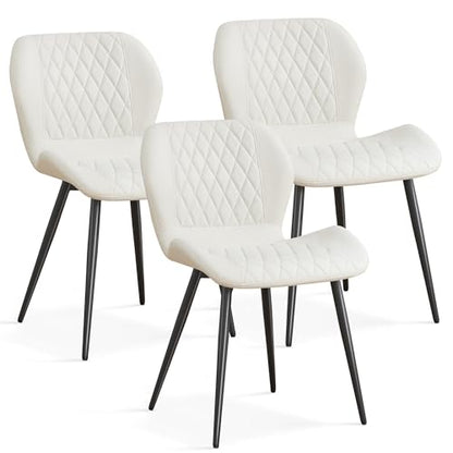 Dining Chairs Set of 3, Comfy Modern Dining Chairs with Thick Cushions, Upholstered Fabric Kitchen Side Chairs with Adjustable Metal Legs for Dining Room (Beige) - color: Beige, size: Set of 3