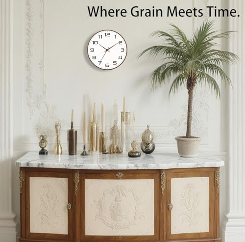 Woodgrain Wall Clock–Silent Non-Ticking Wall Clocks Battery Operated 8 Inch, Large Easy-to-Read Numbers Modern Modern Analog Clock for Bedroom Living Room Kitchen Office Gym (Brown) - color: Mocha Brown, size: 8 Inch
