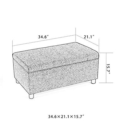 34" Ottoman with Storage,Tufted Storage Ottoman Bench with Legs | Fabric,Safety Hinge,Upholstered,Rectangular,Entryway Bench with Seating for Living Room Bedroom Gray - color: Fabric Gray