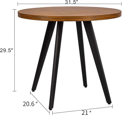 Round Dining Table for 2, 31.5" Small Kitchen Circle Table Space-Saving | Brown Mid-Century Modern with 1.4" thick Walnut-grain Top, Kitchens, Dining Rooms, Apartments, Breakfast Nooks - color: Brown