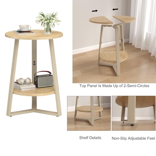 sthmec Small Round End Table, 2 Tier Side Table with Storage Shlef,Coffee Table Wooden Tabletop & Metal Frame,Round Accent Table Small Nightstands Couch Tables for Bedroom,Livingroom, Natural - color: Natural