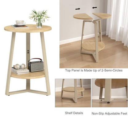 sthmec Small Round End Table, 2 Tier Side Table with Storage Shlef,Coffee Table Wooden Tabletop & Metal Frame,Round Accent Table Small Nightstands Couch Tables for Bedroom,Livingroom, Natural - color: Natural