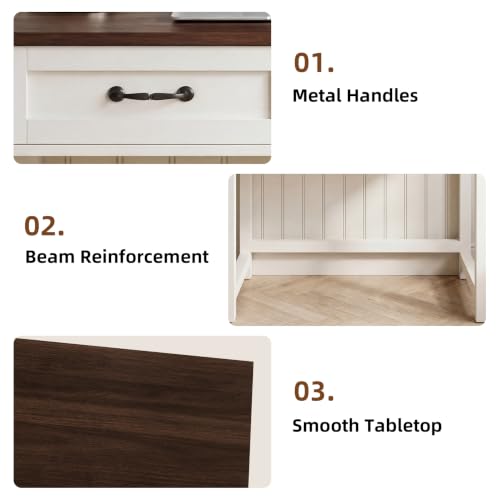 Small Writing Desk with 2 Drawers, Two-Tone Farmhouse Computer Desk with Storage, 31.5" Compact Study Table for Home Office Small Space, White & Walnut