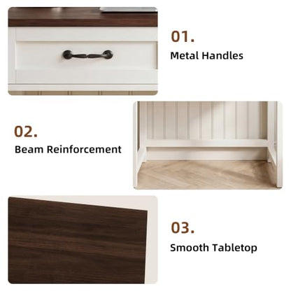 Small Writing Desk with 2 Drawers, Two-Tone Farmhouse Computer Desk with Storage, 31.5" Compact Study Table for Home Office Small Space, White & Walnut
