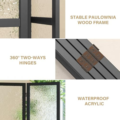 4 Panel Acrylic Room Divider Privacy Screen - Freestanding Frosted Translucent Partition, Lightweight Modern for Home Office Studio (Black, 4 Panels) - color: Black