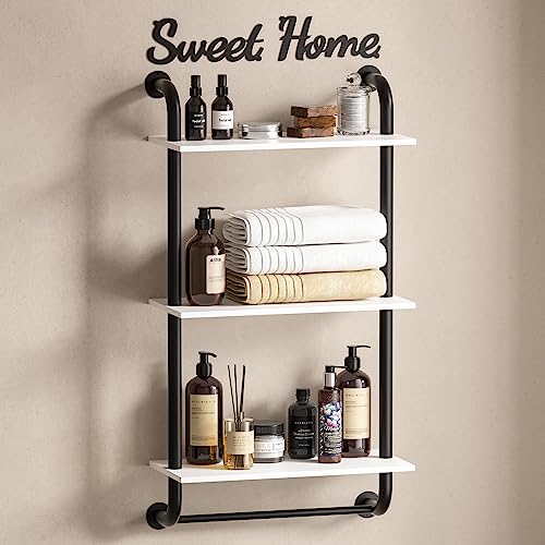 3 Tier Wall Shelves Over Toilet Rustic Industrial Floating Shelf - color: White, size: 3 tier