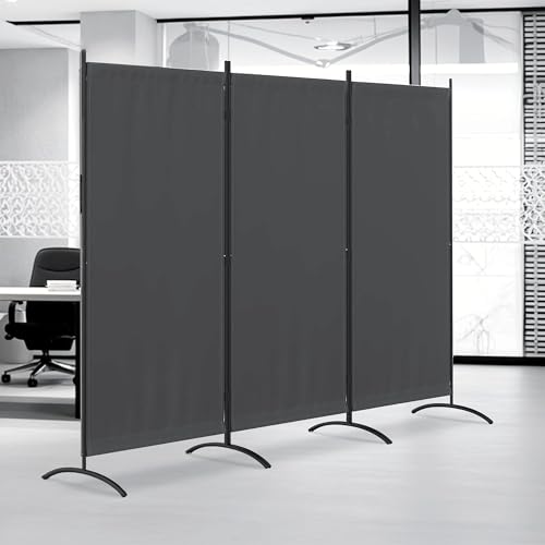 3 Panel Room Divider 6 Ft Folding Screen Room Dividers with 4 Curved Metal Feet Partition Wall Divider,Privacy Screens Portable Wall for Office,Bedrooms,Dining,Dorm,Grey - color: Grey, size: 3 Panel Standard