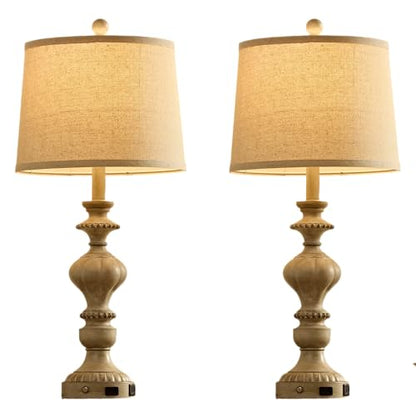 SAIWEYA 27.5" Farmhouse Table Lamps Set of 2, 3 Way Dimmable Touch Lamps | Touch Control, Dimmable, USB C+A Ports & AC Outlet, Bulbs Included, Bedside Nightstand Lamp for Living Room, Bedroom - color: Gray