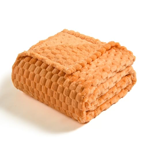 Vessia Flannel Fleece Throw Blanket, 3D Jacquard Light Orange Fuzzy and Warm Blanket for Couch,Sofa,Bed,Chair, 300GSM Soft Touch Cozy Throw for All-Season Home Decor(50x40inch) - color: Light Orange-3d, size: 50x40 inch