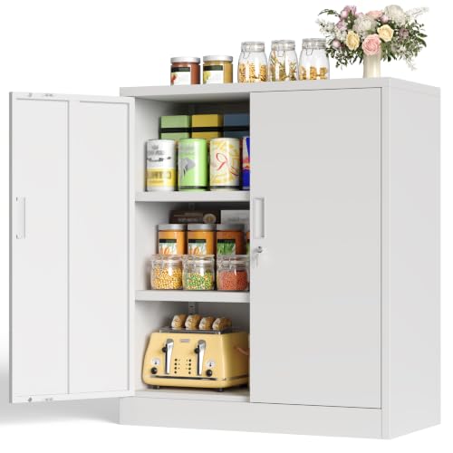 CJF Pantry Cabinet, Metal Pantry Storage Cabinets with Doors and 2 Adjustable Shelves, 36" H Locking Cabinet for Kitchen Storage, Home, Garage, Utility Room and Basement, White - color: White, size: 36"Hx 32"Wx 16"D-0Drawer