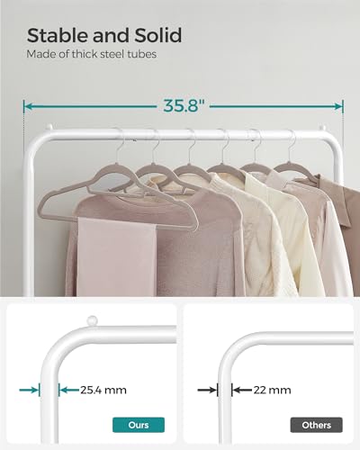 SONGMICS Clothes Rack with Wheels, Clothing Rack for Hanging Clothes, 25.4 mm Metal Garment Rack with Dense Mesh Storage Shelf, 110 lb Load Capacity, 2 Brakes, Cloud White UHSR025W01 - color: White, style: Single Rod