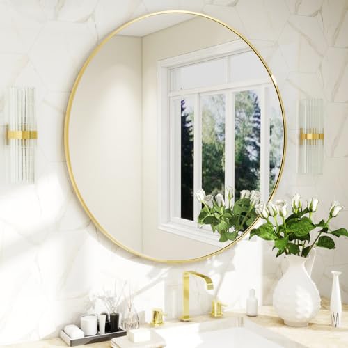 BEAUTYPEAK 20 Inch Round Mirror, Metal Frame Circle Mirror, Gold | Wall Mounted for Entryway, Bathroom, Vanity, Living Room - color: Gold, size: 20"L x 20"W