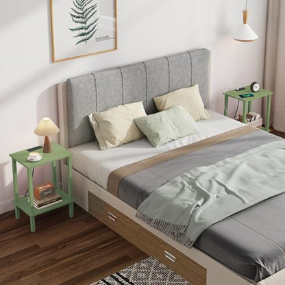 TUTOTAK End Table with Charging Station, Side Table Set of 2, Nightstand | 2-Tier Storage Shelf, Bedside Table with USB Ports, Sofa Table for Small Space, Livingroom, Bedroom Olive Green TB01BOG041 - color: Olive Green