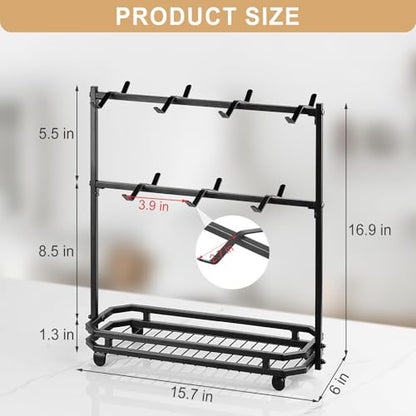 Coffee Mug Holder for Countertop, 14 Hooks Metal Coffee Cup Holder Rack | Mug Tree Stand with Storage Base for K Cup Coffee Pod Paper Cups Tea Bag, 2 Tier, Black - color: 2-Tier