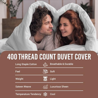 Pizuna Pure 100% Cotton Full Duvet Cover Set, Luxurious 400 Thread Count Long Staple Cotton Sateen Weave with Button Closure (Combed White Cotton Duvet Cover Full) | Long Staple Combed Cotton Sateen Weave 3 Piece Luxurious Cool Full Comforter Cover with H