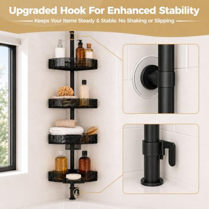Corner Shower Caddy, Adjustable 4-Tier Rustproof Bathroom Organizer Shelves, 45-75 Inch No-Drill Quick Installation Bathtub Corner Shelf