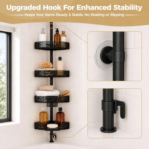 Corner Shower Caddy, Adjustable 4-Tier Rustproof Bathroom Organizer Shelves, 45-75 Inch No-Drill Quick Installation Bathtub Corner Shelf
