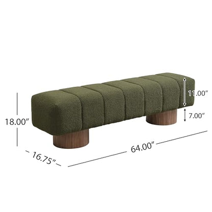 Christopher Knight Home Manila 64" Boucle Dining Bench, Upholstered Ottoman Bench, Rectangular Dining Seat, Spacious Seating, Long Footstool for Living Room Dining Room, No Assembly Needed, Green - color: Green N