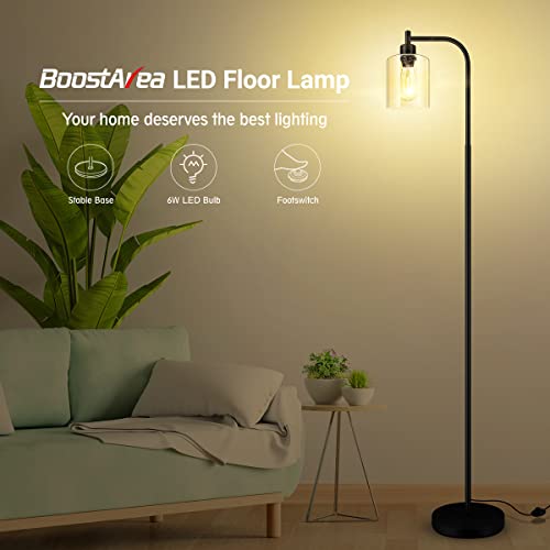 Modern Floor Lamp with Seeded Glass Shade, 65 Inches Tall, Energy Efficient, LED Bulb Included, Easy Assembly and Use - color: Clear