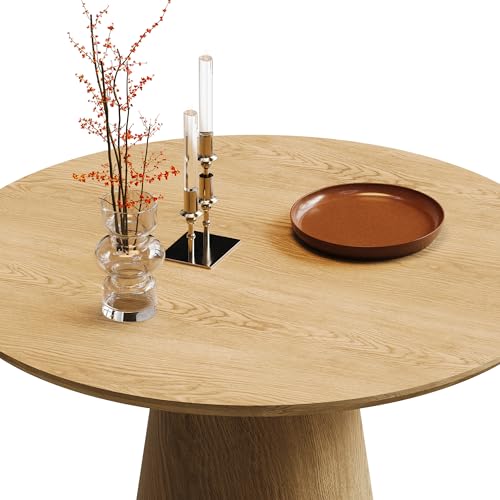 Round Dining Table for 4, Modern 43" Natural Wood Grain Dining Table with Cone Pedestal Base, Round Kitchen Table for Living Room, Kitchen, Dining Room, Natural - color: 43 Inch Natrual