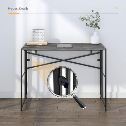 Lutown-Teen Narrow Folding Computer Desk 35 inch, Grey | Writing Gaming Computer Desk for Small Spaces, No Assembly Required Small Office Table - color: Grey, size: 35 Inch