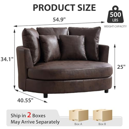 Chifee & Vingol 55" W Oversized Accent Barrel Chair Large Round Chair Extra Large Armchair with 5 Pillows for Living Room,Bedroom,Home Theater,PU,Brown - color: 55"- Pu Brown