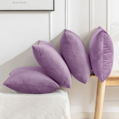JELLYMONI Gradation Velvet Throw Pillow Covers Set of 4, Lavender, 16 x 16 Inch - color: Lavender, size: 16" x 16" (Pack of 4)