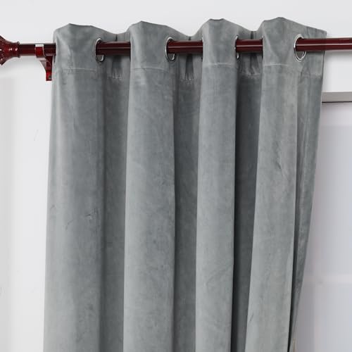 INLINAS Velvet Blackout Curtain - Luxurious Softness with Light Control, Thermal Insulated, Noise Reduction, Energy Saving Set of 2 Panels, Grey, 52W x 63L Inch - color: Grey, size: 52"W x 63"L (Pack of 2)