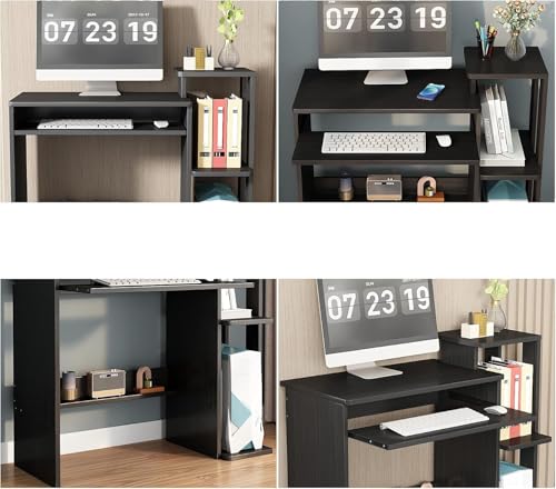 ALISENED Computer Desk with Storage Shelves, Home Office Desk with Monitor Stand, Small Writing Desk Table with Keyboard Tray,Study Table with CPU Stand for Small Spaces (35"-Black) - color: 35"-black