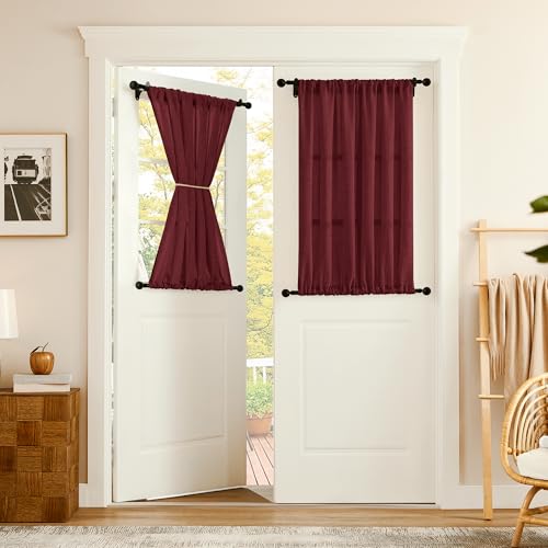 Tollpiz Small Linen Door Curtains Doorway Semi Sheer Curtain Room Divider Light Filtering Drape Dual Rod Pocket Boho Window Curtains for Closet, 25 x 40 inches Long, Burgundy Red, 1 Panel - color: Burgundy Red, size: 25"W x 40"L (Pack of 1)