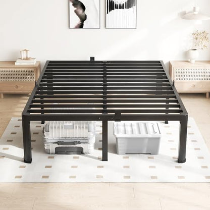 VIPSHOW 18 Inch Queen Bed Frame with Round Corners No Box Spring Needed | 3500lbs Heavy Duty, Under bed storage, 4 mattress stoppers, Headboard holes, Noise-free, Easy assembly & rubber covers - size: Queen, style: 18 Inch