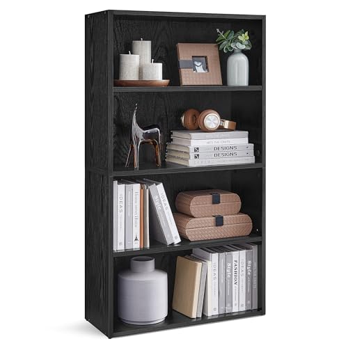 VASAGLE CUSTOS Collection - Bookshelf, 4-Tier Bookcase, Book Shelf, Open Storage Shelf, 9.4 x 23.6 x 42.4 Inches, for Living Room, Home Office, Dinning Room, Ebony Black ULBC164T56 - color: Ebony Black, size: 4 Tiers (23.6"W), style: 1 Pack