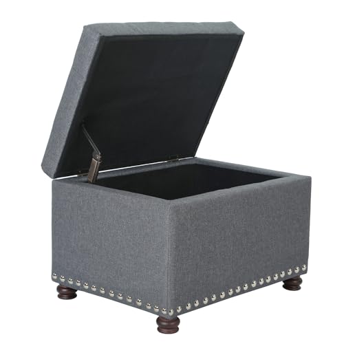 Ottoman with Storage,24" Fabric Ottoman Foot Rest with Hinged Lid Small Rectangle Upholstered Tufted Foot Stools Ottomans for Bedroom Living Room Entryway,Gray - color: Haute Gray