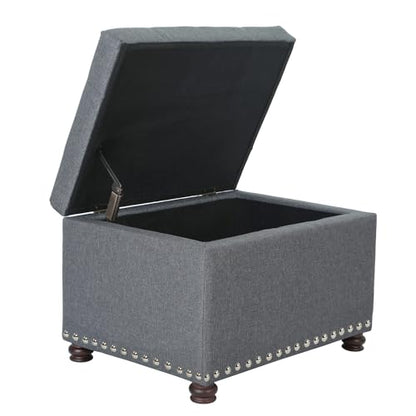 Ottoman with Storage,24" Fabric Ottoman Foot Rest with Hinged Lid Small Rectangle Upholstered Tufted Foot Stools Ottomans for Bedroom Living Room Entryway,Gray - color: Haute Gray